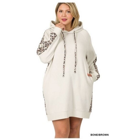 Plus Size Womens Long Line Sweatshirt Soft Stretch Hoodie Leopard Print 2X - Picture 1 of 3